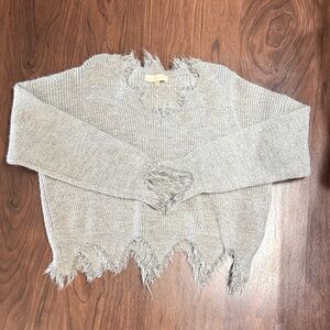 DANCE & MARVEL Frayed Hem Distressed Ripped Gray Sweater SIZE MEDIUM